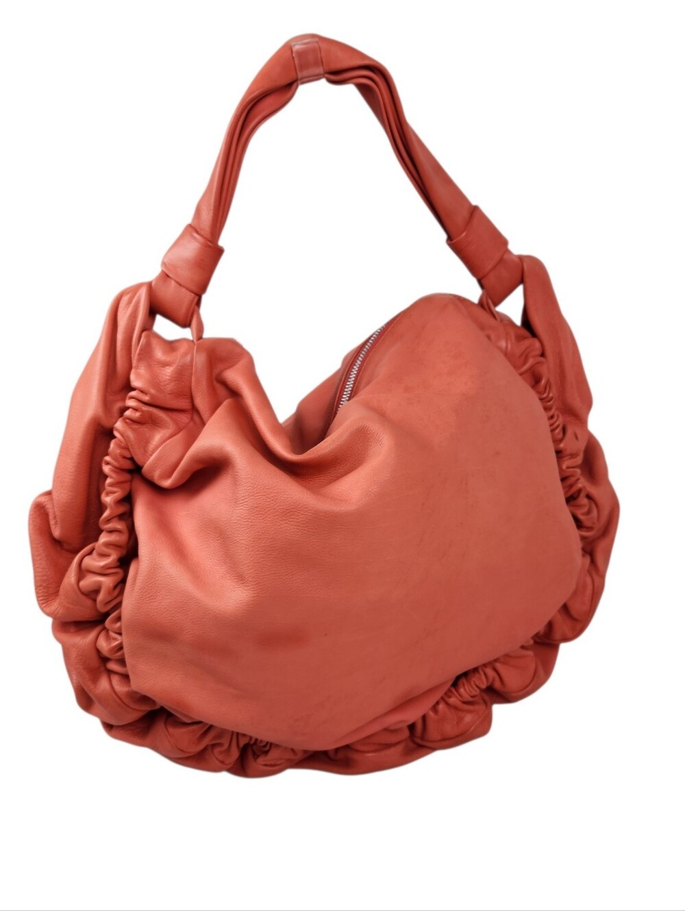 Marni Vintage Rouched Orange Leather Hobo Handbag Shoulder Bag Purse Luxury - Picture 3 of 16